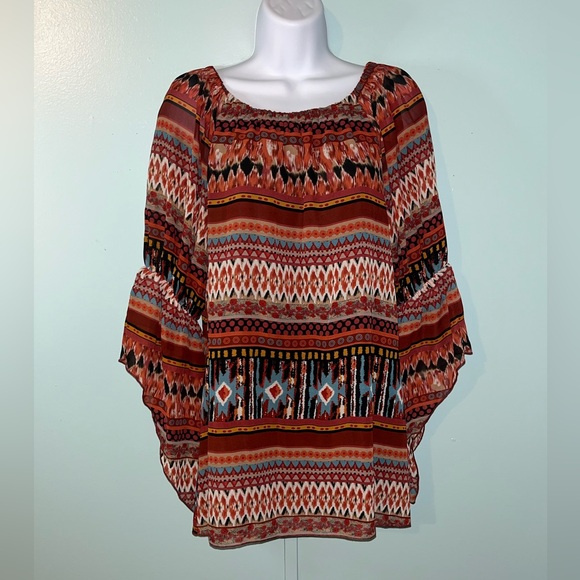 new directions Tops - New Directions Blouse Small Split Sleeve Aztec Southwestern‎
